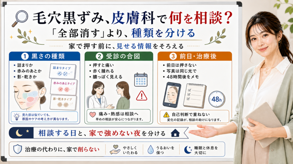 毛穴黒ずみは皮膚科で全部消すより種類を分け家で押す前に情報をそろえる