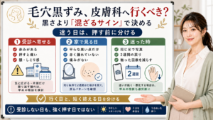毛穴黒ずみで皮膚科へ行くべきかは黒さより赤み痛み膿しこりなど混ざるサインで分ける