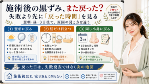 施術後に毛穴黒ずみが戻った時は翌朝昼3日後の戻った時間で原因を分ける