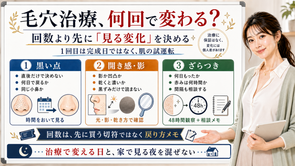 毛穴治療は何回で変わるかより黒い点開き感ざらつきなど見る変化を決める