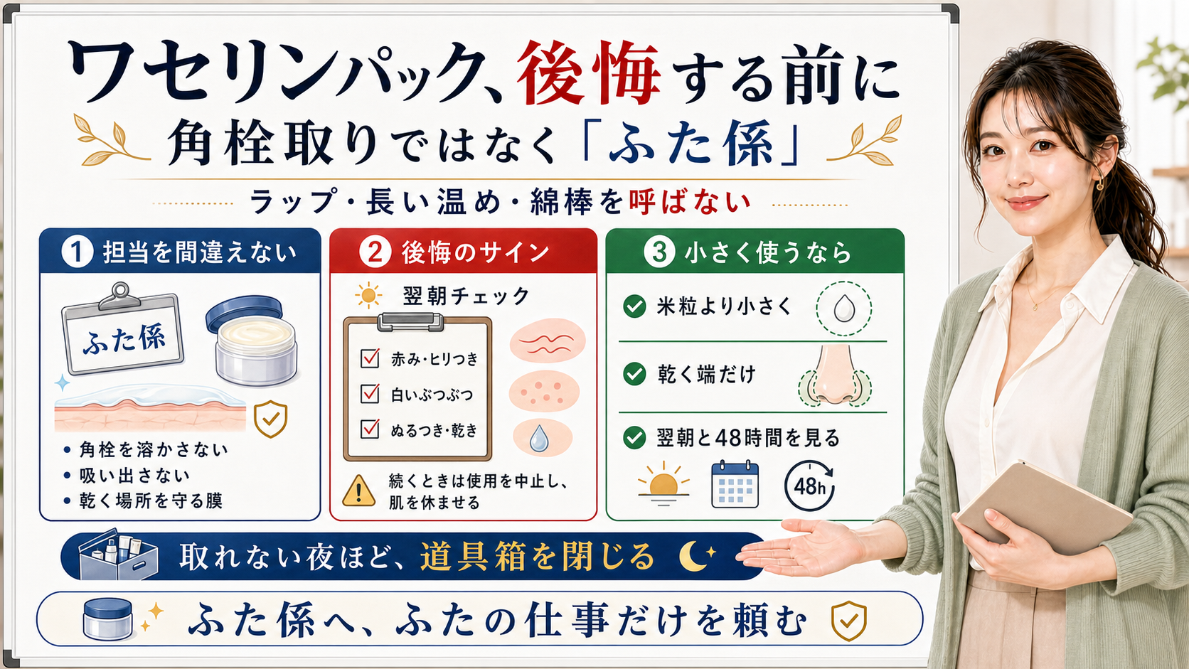 ワセリンパックで後悔する前に角栓取りではなくふた係としてラップ長い温め綿棒を避ける