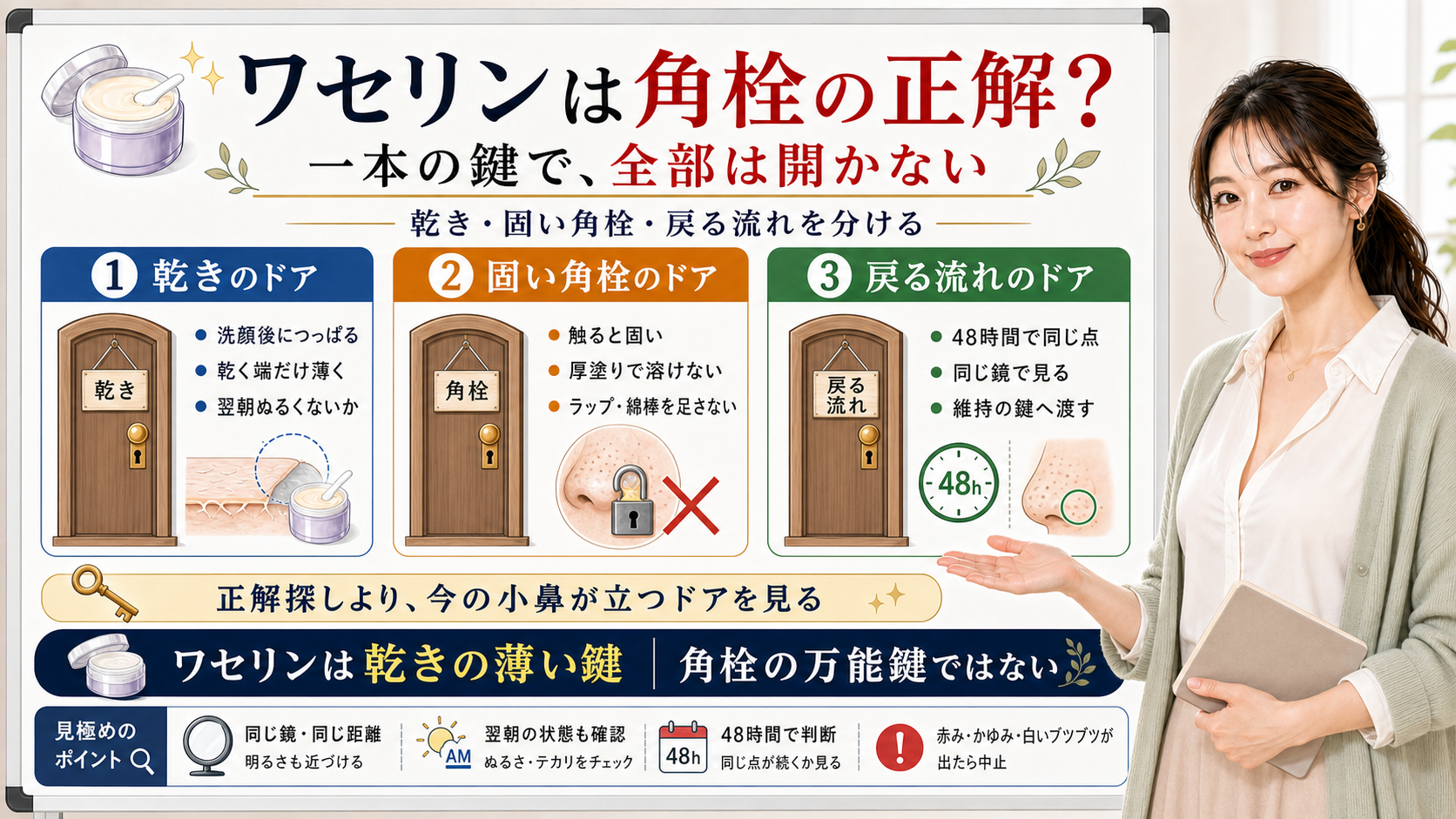 ワセリンは鼻の角栓の万能鍵ではなく乾き固い角栓戻る流れを分けて見る
