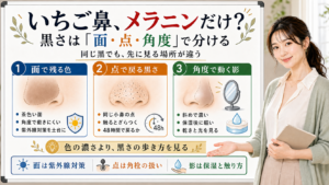 いちご鼻の黒さはメラニンだけでなく面で残る色点で戻る黒さ角度で動く影で分ける