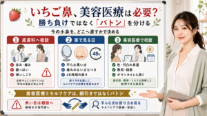 いちご鼻に美容医療が必要かは赤み痛みなら相談へ平らな点は戻り方を見るバトンで分ける