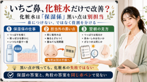 いちご鼻は化粧水だけで改善ではなく保湿係として鼻につけ黒い点は別担当で見る