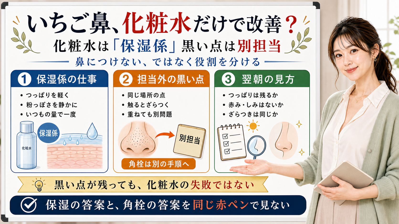 いちご鼻は化粧水だけで改善ではなく保湿係として鼻につけ黒い点は別担当で見る