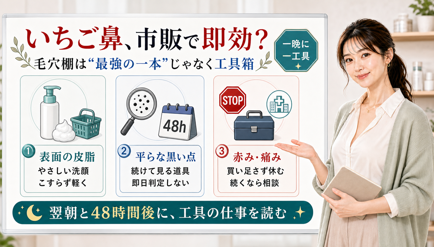 いちご鼻を市販で即効ケアしたい時は最強の一本ではなく表面の皮脂や黒い点や赤みで工具を分ける