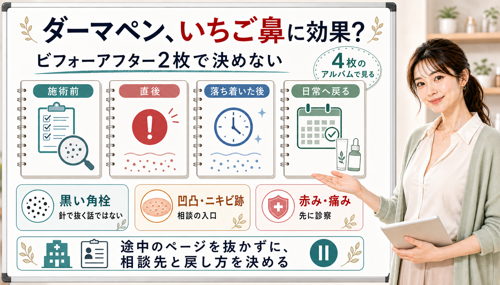 ダーマペンはいちご鼻の黒い角栓を抜く話ではなく4枚のアルバムで相談先と戻し方を見る