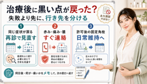 治療後にいちご鼻の黒い点が戻っても永久保証ではなく再診や連絡や日常維持へ行き先を分ける