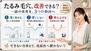 たるみ毛穴は改善を浅く見せる深くしない持ち上げるの3つに分けスキンケアと医療の担当を見る