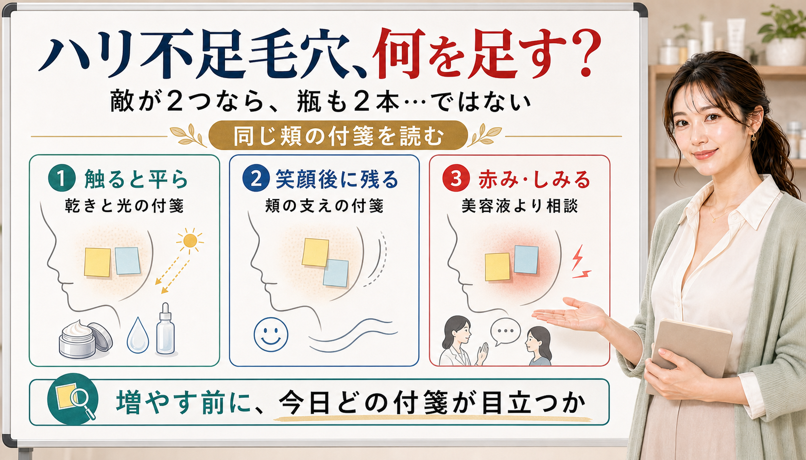 ハリ不足毛穴はたるみ毛穴との違いを同じ頬の付箋として読み美容液を増やす前に目立つ付箋を見る