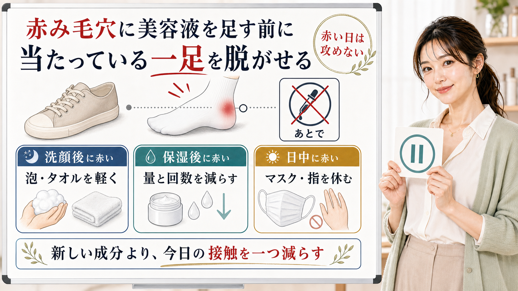 赤み毛穴は美容液を足す前に洗顔後保湿後日中の接触を一つ減らす