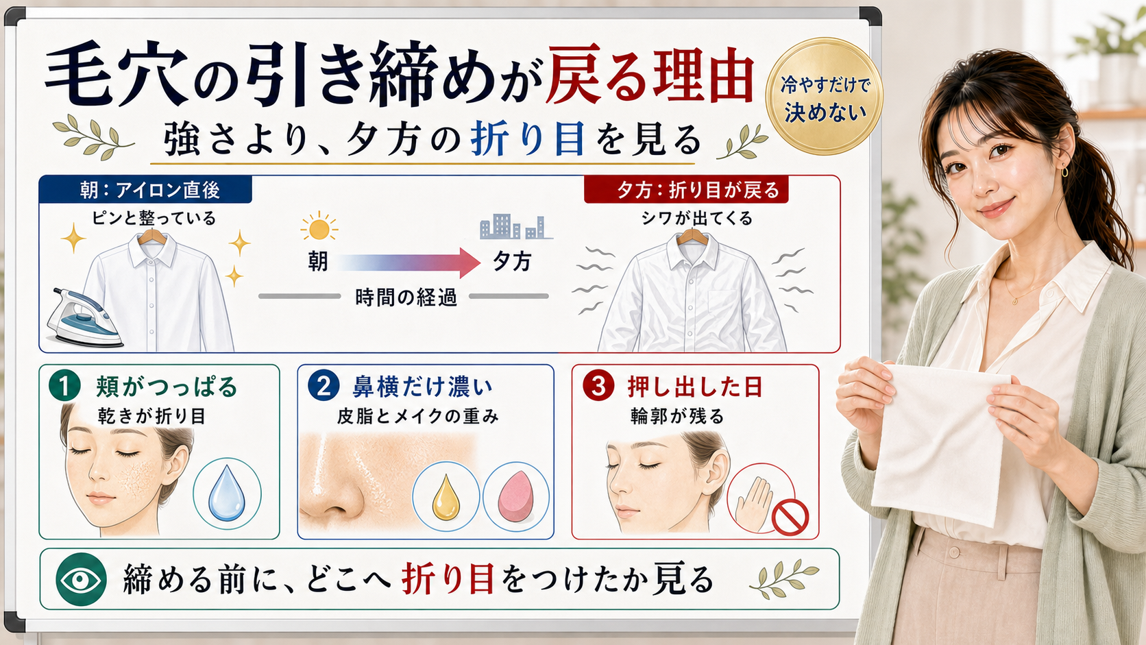 毛穴の引き締めが戻る理由は強さより夕方の折り目で頬の乾き鼻横の皮脂とメイク押し出した日の輪郭を見る