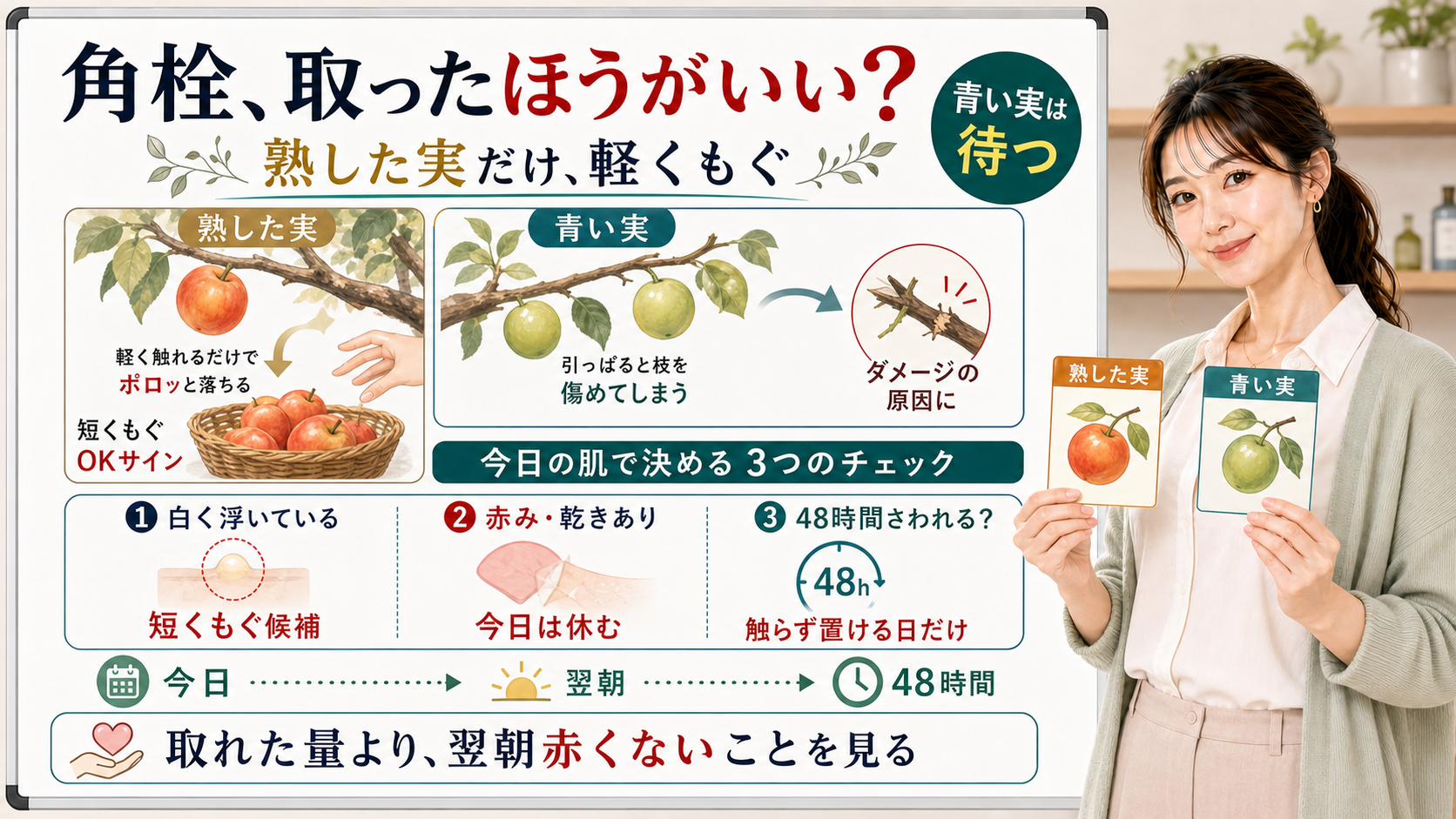 角栓は取ったほうがいいか白く浮いている赤み乾きがない48時間触らず置けるかで判断する