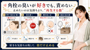 角栓の臭いが好きでも責めず再生する指を止めるNG行動を説明するアイキャッチ