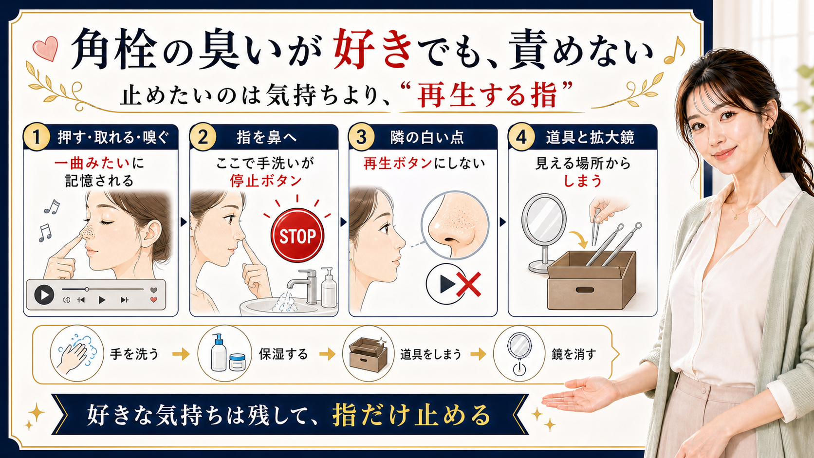 角栓の臭いが好きでも責めず再生する指を止めるNG行動を説明するアイキャッチ