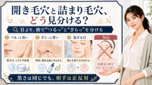 開き毛穴と詰まり毛穴の見分け方をつるっと黒いざらっと黒いで整理したアイキャッチ