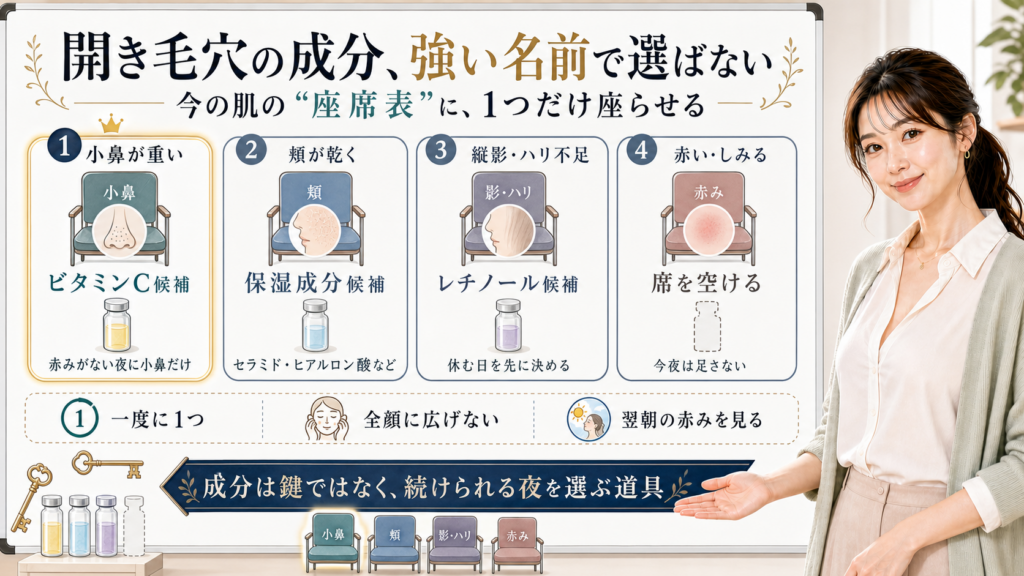 開き毛穴の成分を強い名前ではなく肌の座席表で一つだけ選ぶアイキャッチ