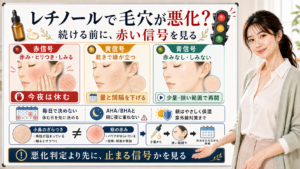 レチノールで毛穴が悪化したように見える時に赤み乾燥頻度の信号を見るアイキャッチ