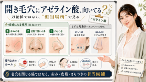 開き毛穴にアゼライン酸が向いているかを赤み皮脂ざらつきの担当場所で見るアイキャッチ