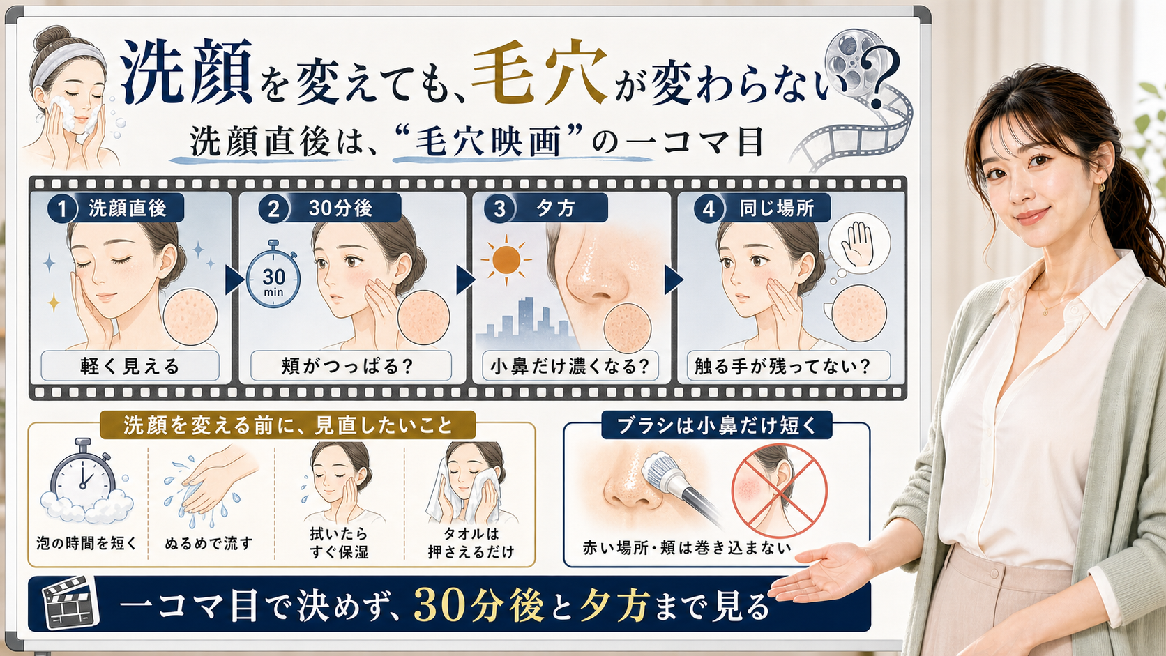 洗顔を変えても開き毛穴が変わらない理由を30分後と夕方まで見るアイキャッチ