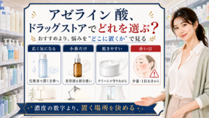 アゼライン酸をドラッグストアで選ぶときはおすすめ順位より置く場所を決めると整理したアイキャッチ