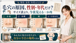 開き毛穴の原因を性別年代だけでなく小鼻・鼻横・頬・口まわりの今夜見える場所で分ける図解