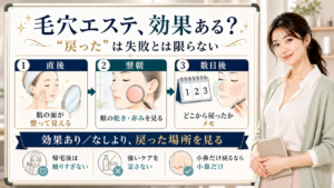 毛穴エステの効果を直後・翌朝・数日後の戻った場所で見る図解