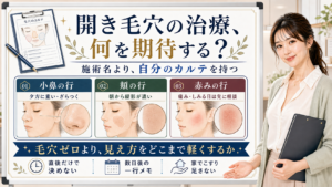 開き毛穴の治療で施術名より小鼻・頬・赤みの自分のカルテを持つ考え方の図解