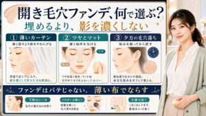 開き毛穴ファンデーションを埋めるより影を濃くしない薄いカーテンとして選ぶ図解