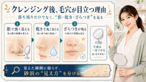 クレンジング後に毛穴が目立つ理由を影・乾き・ざらつきで分ける説明ボード