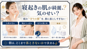 寝起きの肌が綺麗に見える理由と朝の毛穴ケアは守りの膜を落としすぎないことだと整理したアイキャッチ