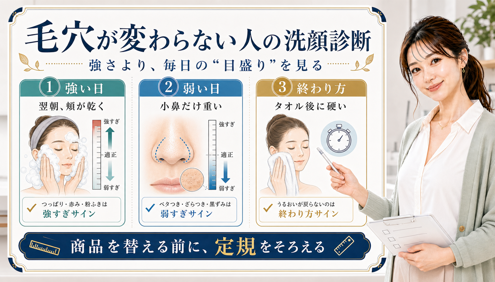毛穴が変わらない人の洗顔診断 強さより毎日の目盛りを見る