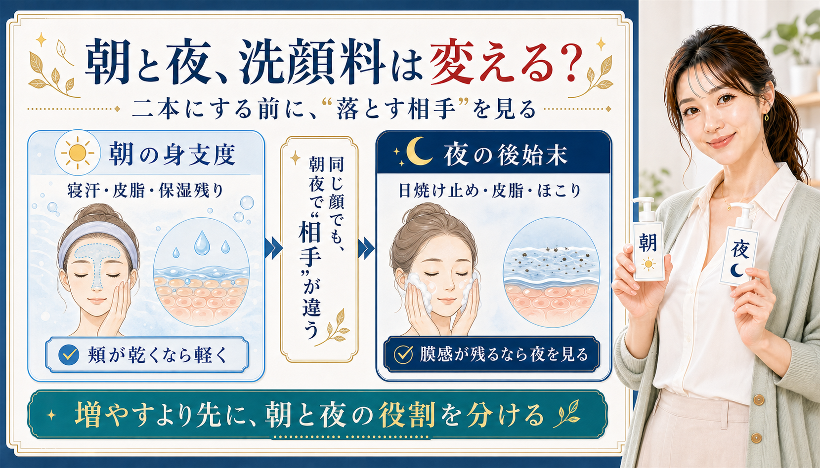 朝と夜 洗顔料は変える 二本にする前に落とす相手を見る