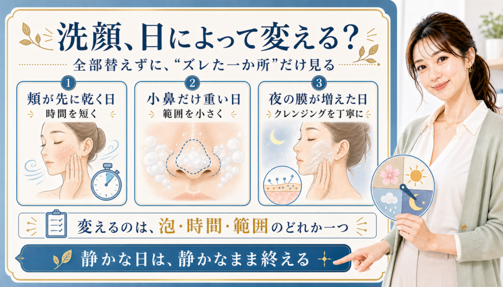 洗顔 日によって変える 全部替えずにズレた一か所だけ見る