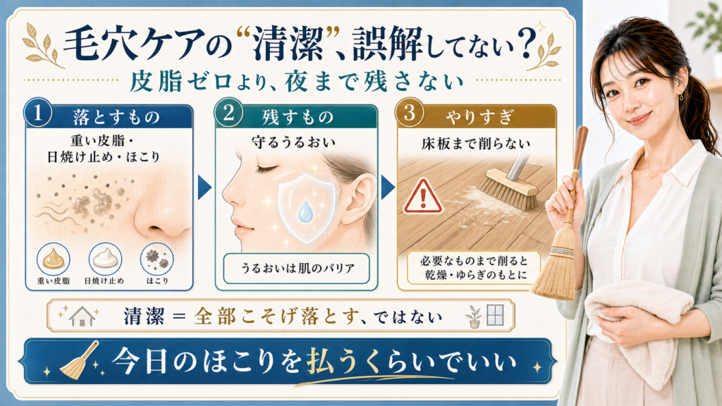 毛穴ケアの清潔 誤解 皮脂ゼロより夜まで残さない