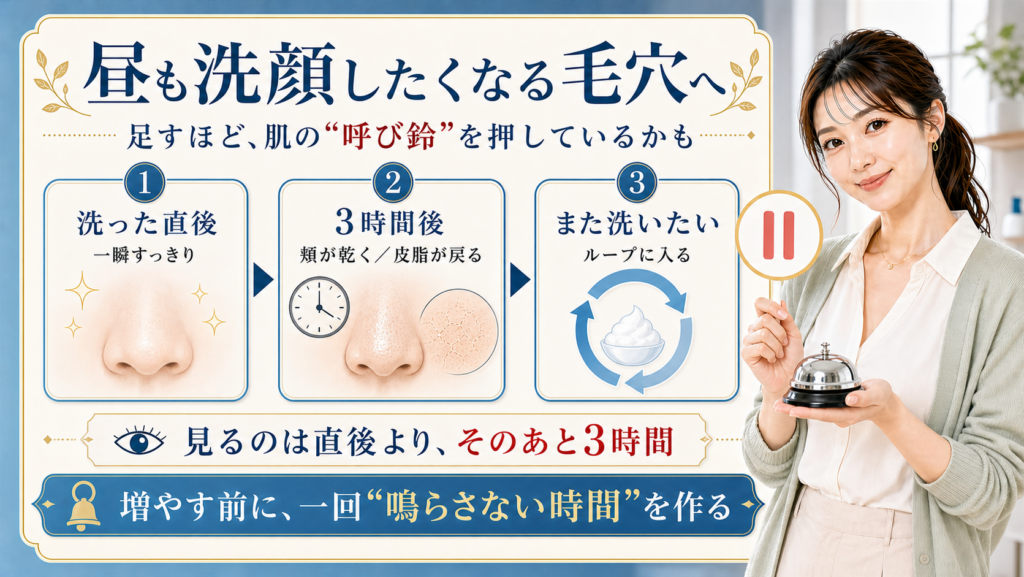 昼も洗顔したくなる毛穴 足すほど肌の呼び鈴を押しているかも