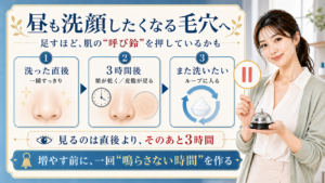 昼も洗顔したくなる毛穴 足すほど肌の呼び鈴を押しているかも