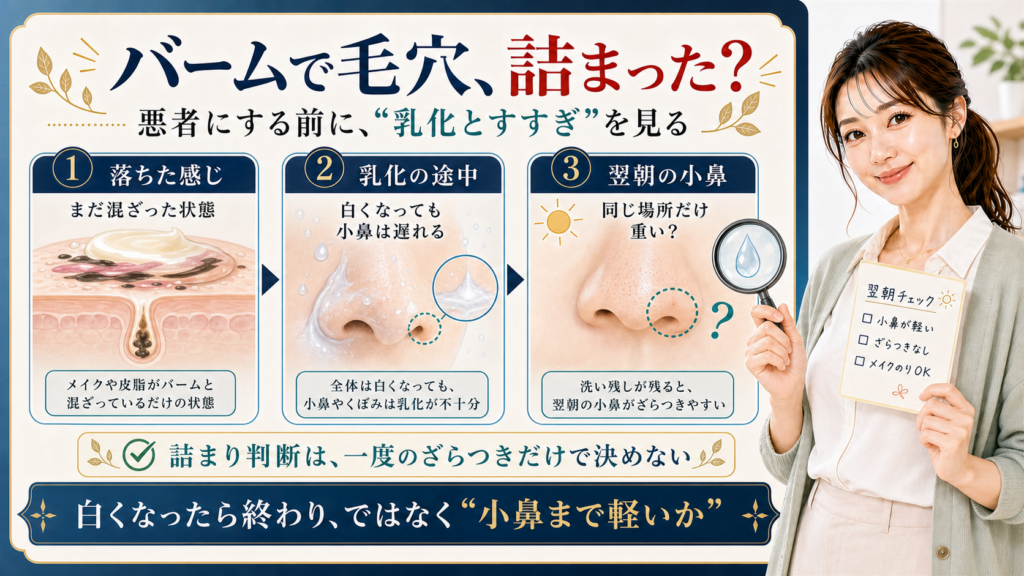 バームで毛穴詰まった 悪者にする前に乳化とすすぎを見る