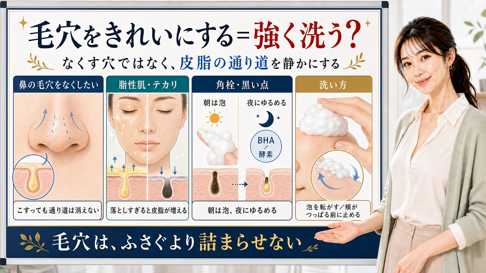 毛穴をきれいにする洗顔は強く洗うことではなく皮脂の通り道を静かにして詰まらせないことだと整理したアイキャッチ