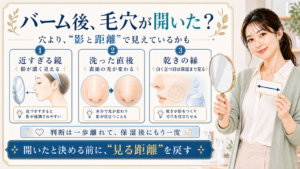 バーム後 毛穴が開いた 穴より影と距離で見えているかも