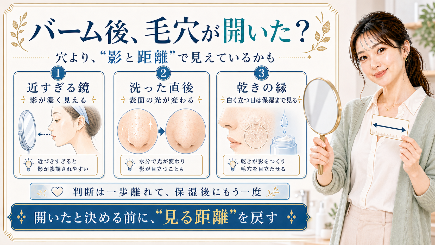 バーム後 毛穴が開いた 穴より影と距離で見えているかも