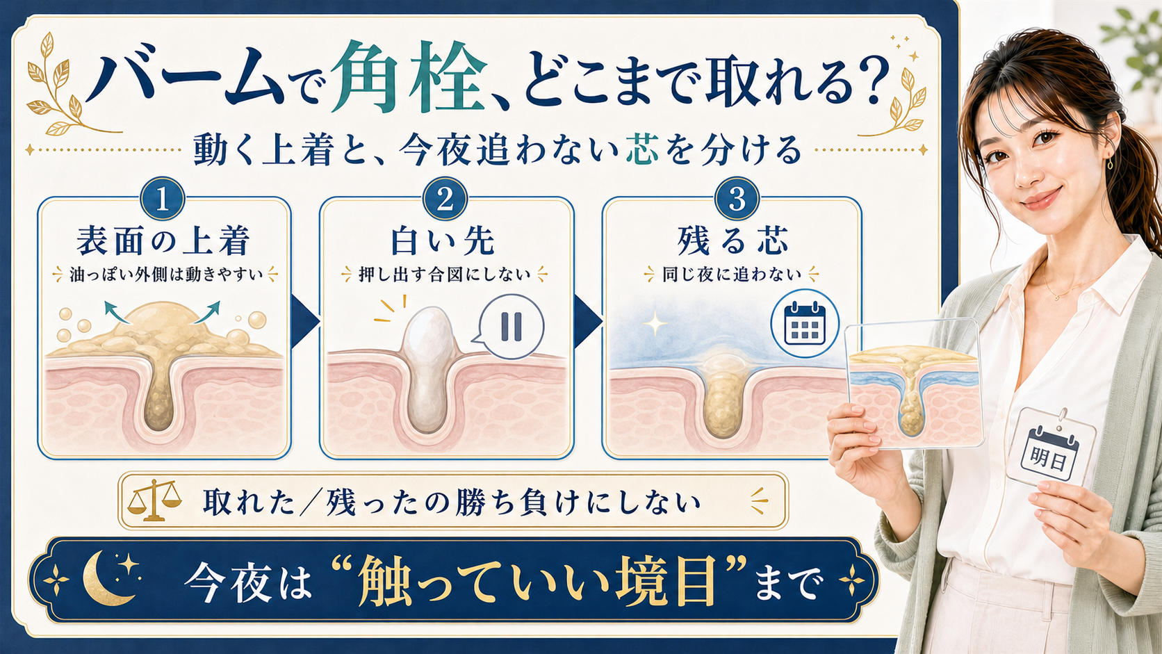 バームで角栓どこまで取れる 動く上着と今夜追わない芯を分ける