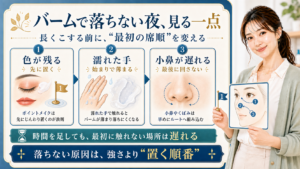 バームで落ちない夜 見る一点 長くこする前に最初の席順を変える