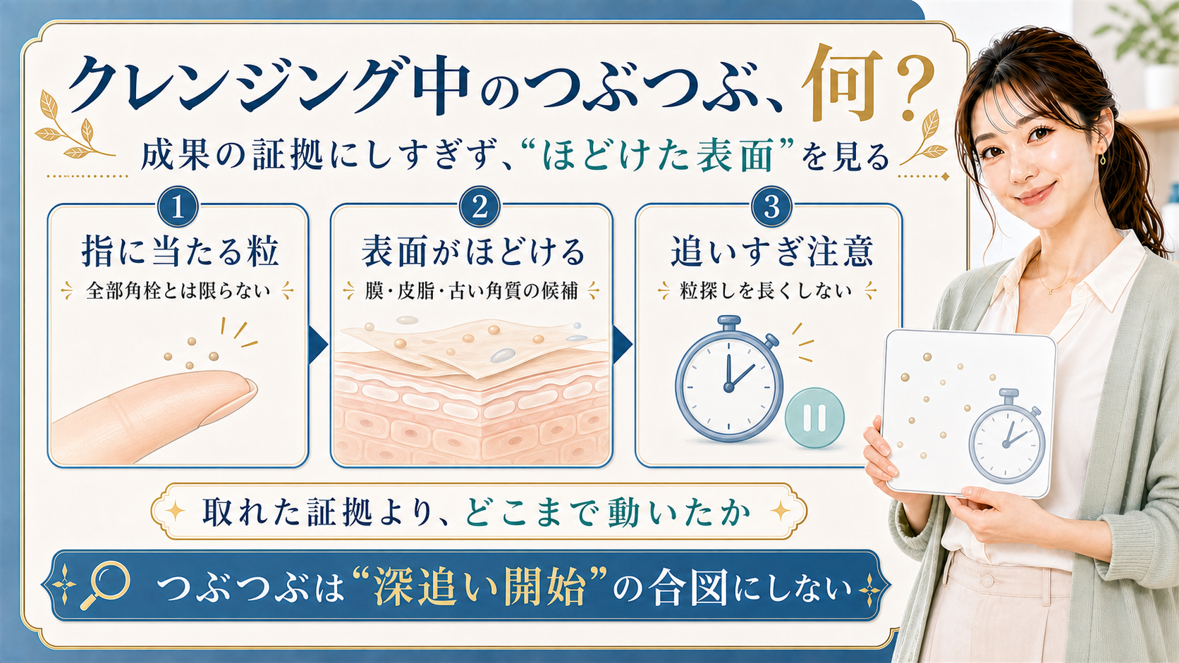 クレンジング中のつぶつぶ何 成果の証拠にしすぎずほどけた表面を見る