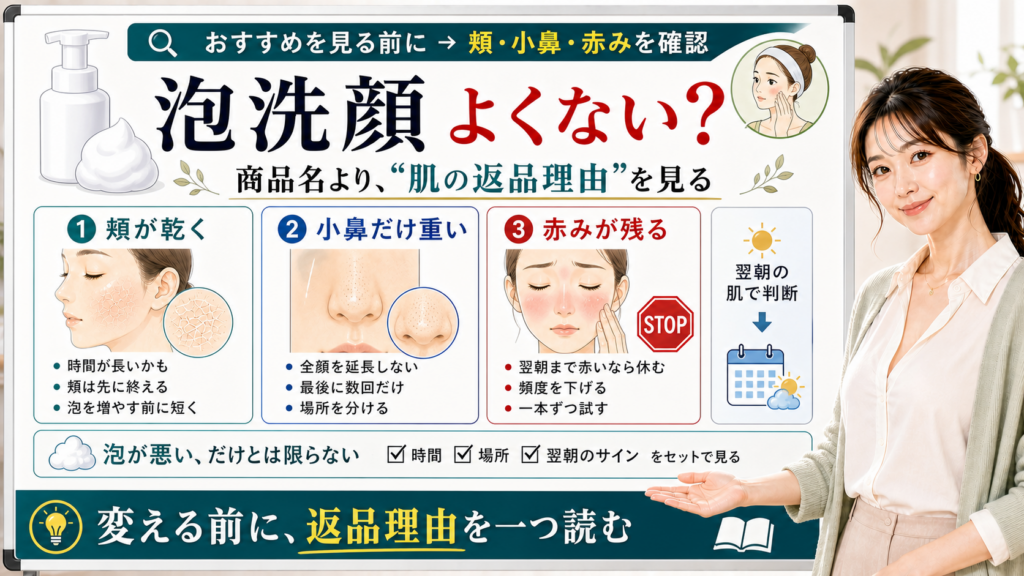 泡洗顔がよくないかを頬小鼻赤みの返品理由で判断する図