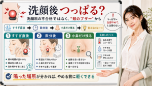 洗顔後につっぱる理由を頬のブザーとして判断する図