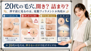 20代の毛穴の開きは皮脂フィラメントか角栓かを見分けて押し出さずに整えることを整理したアイキャッチ