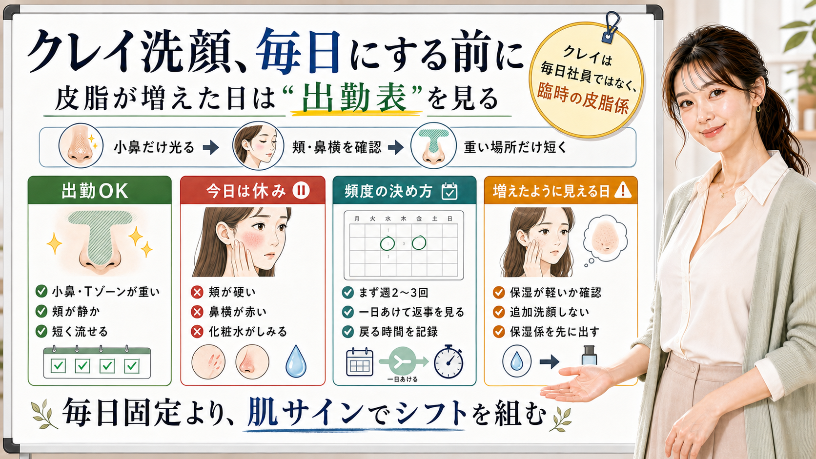 クレイ洗顔を毎日にする前に肌サインで頻度を決める図
