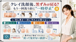 クレイ洗顔後に黒ずみが戻って見える時は一時停止して見え方を分ける図